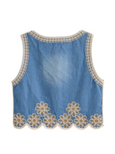 Load image into Gallery viewer, Denim Floral Embroidery ,Suspender Vest ,Sequin Waistcoat Streetwear