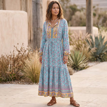 Load image into Gallery viewer, Elegant Lace-up Tassel Wild Floral Print Beach Bohemian Maxi Dress