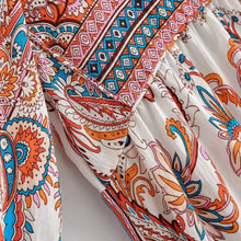 Load image into Gallery viewer, Vintage Floral Printed Women Tie Neck Lantern Sleeve Beach Holiday Maxi Dress
