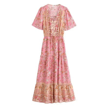Load image into Gallery viewer, Pink Floral Print,Bohemian Maxi Dress,Boho Dress