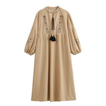 Load image into Gallery viewer, Retro Floral Emberoidered ,Lantern Sleeve Maxi Dress, Boho Dress