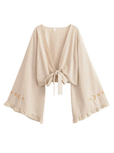 Load image into Gallery viewer, Star Moon Embroidery Short Bohemian Kimono Ruffles Flare Sleeves
