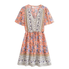 Load image into Gallery viewer, Wild Floral Print, Summer Bohemian Mini Dress,Vacation Boho Dress