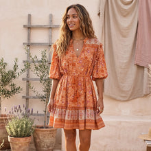 Load image into Gallery viewer, Mini Dress, Boho Dress,Brown Floral Print