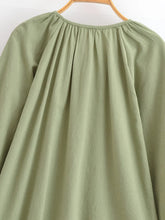 Load image into Gallery viewer, Golden Floral Embroidery ,Linen Cotton Blouse,Loose Boho Shirts