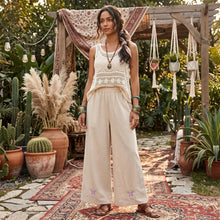 Load image into Gallery viewer, Floral Butterfly Embroidery ,Bohemian Wide Leg Pants ,Boho Trousers