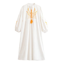 Load image into Gallery viewer, Retro Linen Cotton,Wheat Emberoidered, Lantern Sleeve Boho Maxi Dress
