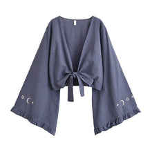 Load image into Gallery viewer, Star Moon Embroidery Short Bohemian Kimono Ruffles Flare Sleeves