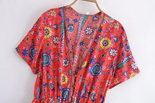 Load image into Gallery viewer, Red Floral Peacock,Bohemian Mini Dress,Boho Dress