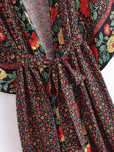 Load image into Gallery viewer, Floral Bohemian Kimono ,Boho Robe ,Bikini Cover-ups