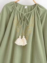 Load image into Gallery viewer, Golden Floral Embroidery ,Linen Cotton Blouse,Loose Boho Shirts