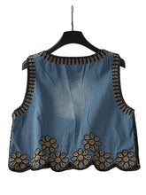 Load image into Gallery viewer, Denim Floral Embroidery ,Suspender Vest ,Sequin Waistcoat Streetwear