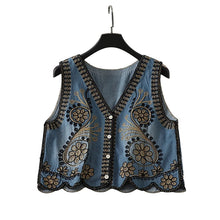 Load image into Gallery viewer, Denim Floral Embroidery ,Suspender Vest ,Sequin Waistcoat Streetwear