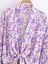 Load image into Gallery viewer, Bohemian Kimono, Boho Bikini Cover-ups,Purple Floral
