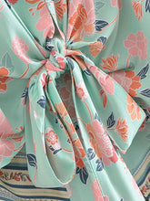 Load image into Gallery viewer, Bohemian Kimono, Boho Bikini Cover-ups,Green Stripe Floral