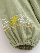 Load image into Gallery viewer, Golden Floral Embroidery ,Linen Cotton Blouse,Loose Boho Shirts