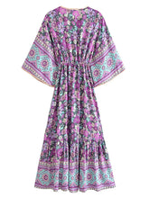 Load image into Gallery viewer, Purple Floral Print ,Bohemian Maxi Dresses ,Boho Dress