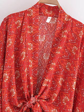 Load image into Gallery viewer, Bohemian Kimono, Boho Bikini Cover-ups,Red Floral Print