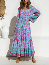 Load image into Gallery viewer, Wild Floral , Deep V-neck ,Autumn Boho Maxi Dress