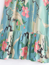 Load image into Gallery viewer, Crane Floral Print ,Bohemian Strap Midi Dress ,Boho Dress