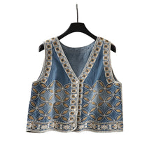Load image into Gallery viewer, Denim Embroidery ,Suspender Vest ,Sequin Vest Waistcoat