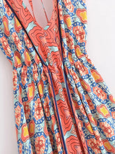 Load image into Gallery viewer, Geometric Print , Backless Sexy Maxi Dress ,Boho Dress
