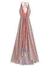 Load image into Gallery viewer, Geometric Print , Backless Sexy Maxi Dress ,Boho Dress