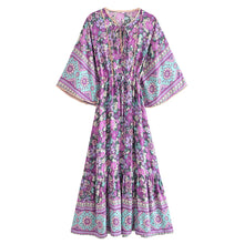 Load image into Gallery viewer, Purple Floral Print ,Bohemian Maxi Dresses ,Boho Dress