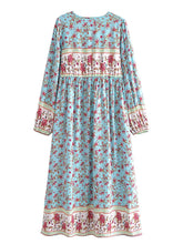 Load image into Gallery viewer, Blue Floral Print ,Beach Bohemian Maxi Dress,Boho Dress