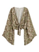 Load image into Gallery viewer, Wild Floral Beach Kimono Ruffles Tie-Front Vacation Bohemian Bikini Boho Cover-ups