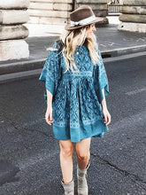 Load image into Gallery viewer, Green Floral Print ,Batwing Sleeve ,Boho Dress