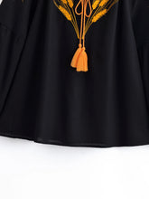 Load image into Gallery viewer, Wheat Embroidered, Linen Cotton Blouse,Lace-up Tassel Loose Boho Shirt