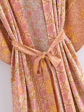 Load image into Gallery viewer, Pink Floral Print,Bohemian Kimono Beach ,Boho Cover-ups