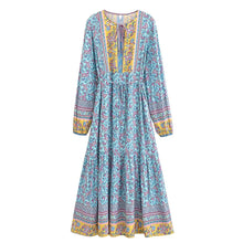 Load image into Gallery viewer, Blue Floral Print ,Bohemian Maxi Dress,Boho Dress