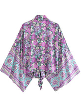 Load image into Gallery viewer, Bohemian Kimono, Boho Bikini Cover-ups,Purple Floral Print