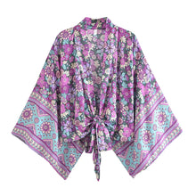 Load image into Gallery viewer, Bohemian Kimono, Boho Bikini Cover-ups,Purple Floral Print