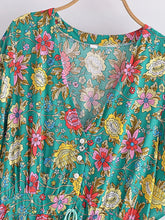 Load image into Gallery viewer, Green Floral Print ,Beach Bohemian Maxi Dress ,Boho Dresses Robe