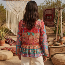 Load image into Gallery viewer, Boho Blouse, Vintage Blouse,Red Peacock