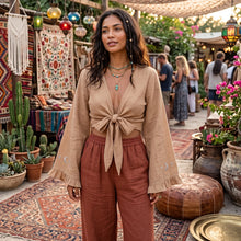 Load image into Gallery viewer, Star Moon Embroidery Short Bohemian Kimono Ruffles Flare Sleeves