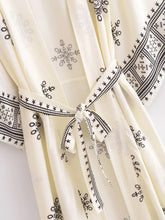Load image into Gallery viewer, White Floral ,Beach Bohemian Kimono,Boho Bikini Cover-ups