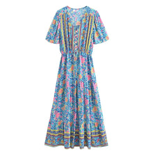 Load image into Gallery viewer, Green Floral Print ,Bohemian Maxi Dress,Boho Dress