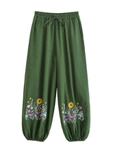Load image into Gallery viewer, Wild Flower Embroidery ,Linen Cotton Baggy Pants, Bloomers Loose Yoga Trousers