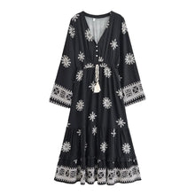 Load image into Gallery viewer, Ethnic Floral Long Sleeve Tassel Rayon Beach Bohemian maxi Dress