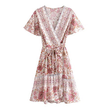 Load image into Gallery viewer, Green Wild Floral-Wrap Boho Mini Dress