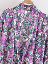 Load image into Gallery viewer, Bohemian Kimono, Boho Bikini Cover-ups,Purple Floral Print