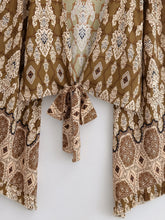 Load image into Gallery viewer, Floral Print Rayon Kimono Top - Ruffle Sleeve Tie Front Crop Top