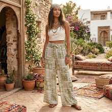 Load image into Gallery viewer, Geometric Floral Print ,Wide Leg Bohemian Pants , Boho Pant Pockets