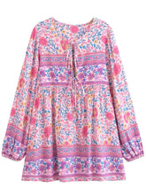 Load image into Gallery viewer, Multi Floral Print ,Bohemian Mini Dress,Boho Dress