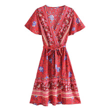 Load image into Gallery viewer, Green Wild Floral-Wrap Boho Mini Dress