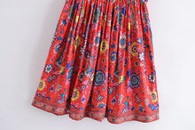 Load image into Gallery viewer, Red Floral Peacock,Bohemian Mini Dress,Boho Dress